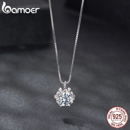 BAMOER 0.5CT Flower Buds Moissanite Necklace, 925 Sterling Silver Halo Pendant Necklace with Box Chain for Women Romantic Gift