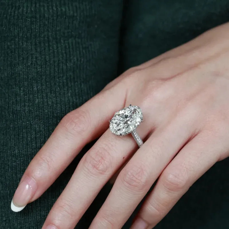 8CT Oval Cut All Moissanite Ring for Women S925 Silver Sparkling Lab Diamond Moissanite Wedding Band Fine Jewelry