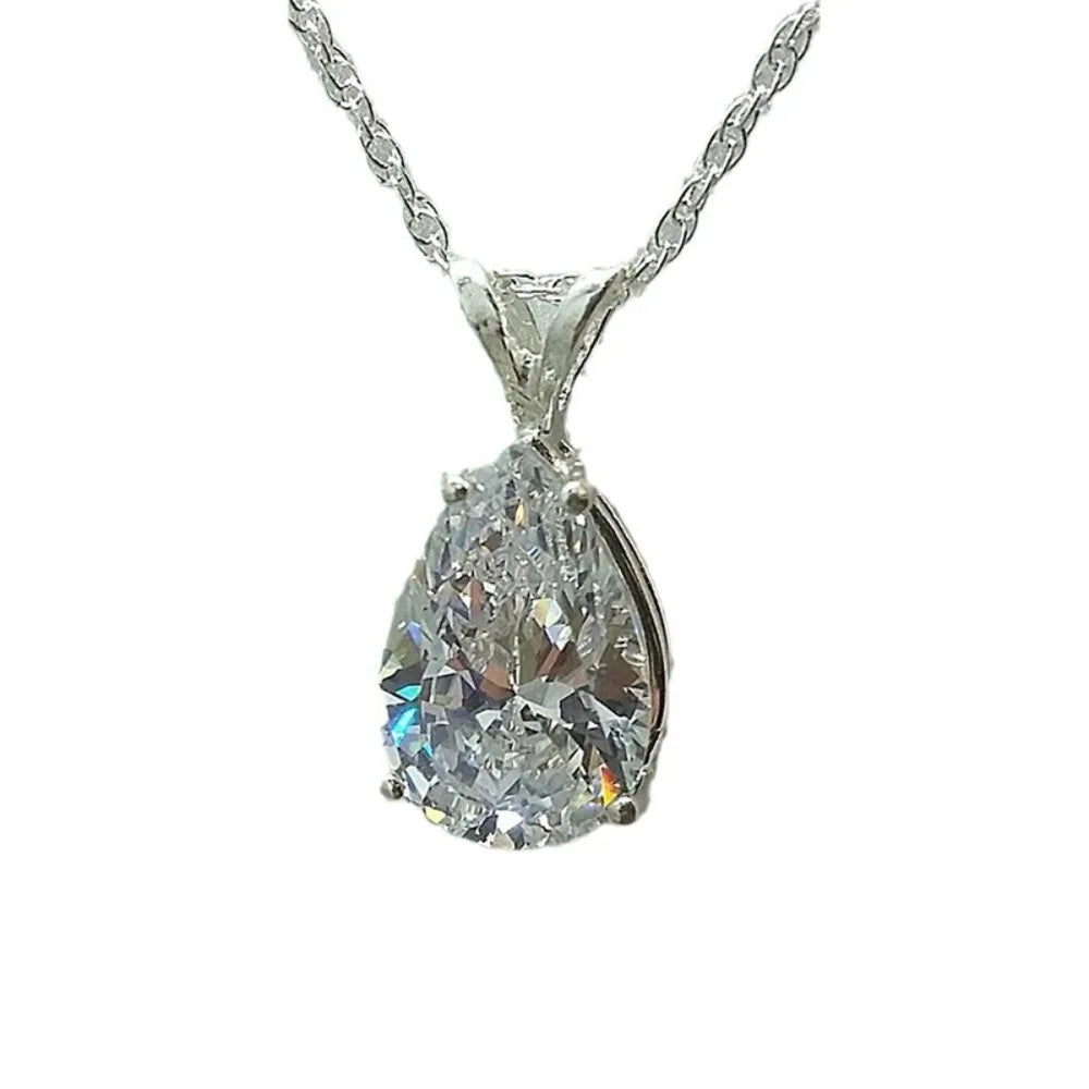 Classic Luxury High Quality 5A Zircon Teardrop-shaped Pendant Necklace for Women Bride Wedding Engagement Jewelry Accessory Gift