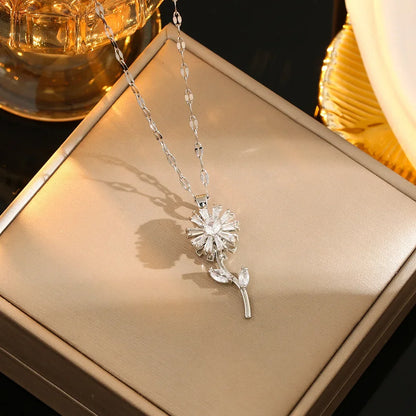 Elegant sunflower rotating necklace, engagement luxury jewelry gift exquisite starlight sparkling zircon necklace