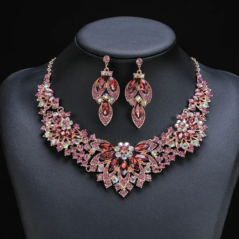 Retro Necklace Set 2-piece Set Leaves And Flowers Luxury Jewelry Wedding Accessories