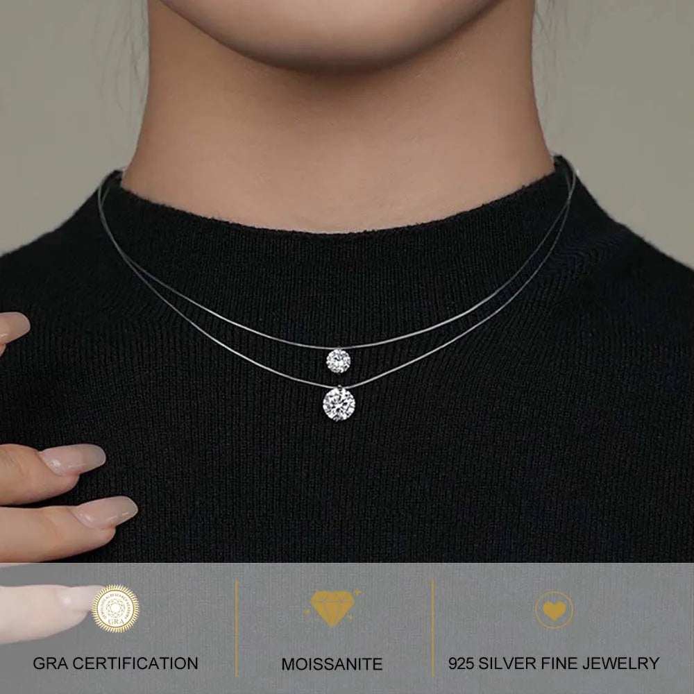6.5/9mm Transparent Fishing Line Moissanite Necklace 925 Sterling Silver Choker Women Classic Engagement Wedding Diamond Jewelry