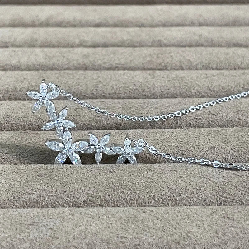 Lnngy Exquisite Moissanite Diamond Necklace for Women Pure 925 Sterling Silver Flower Pendant Necklaces 2025 Trend Jewelry