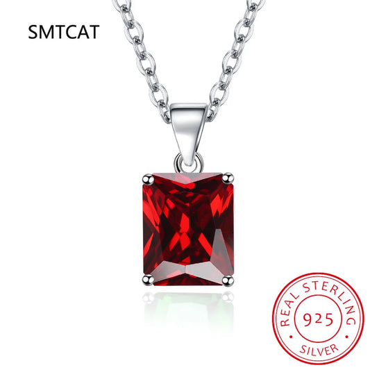 9ct Created Red Ruby 925 Sterling Silver Pendant Necklace for women Engagement Party Jewelry 45CM Link Chain New Arrival