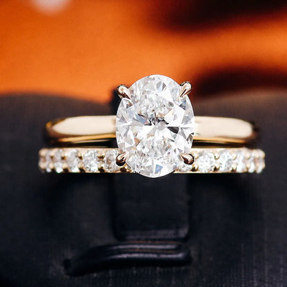 Provence 14K/18K yellow gold wedding ring set IGI certified 1.5CT oval lab diamond engagement rings stacking 3/4 eternity band