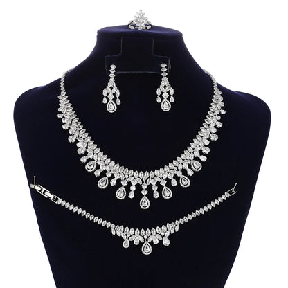 Jewelry Set HADIYANA New Retro Simple Ladies Engagement Wedding Necklace Bracelet Ring Earrings Zircon Set BN8050 Bijoux Mariage
