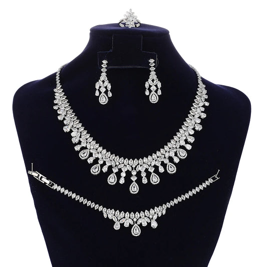 Jewelry Set HADIYANA New Retro Simple Ladies Engagement Wedding Necklace Bracelet Ring Earrings Zircon Set BN8050 Bijoux Mariage