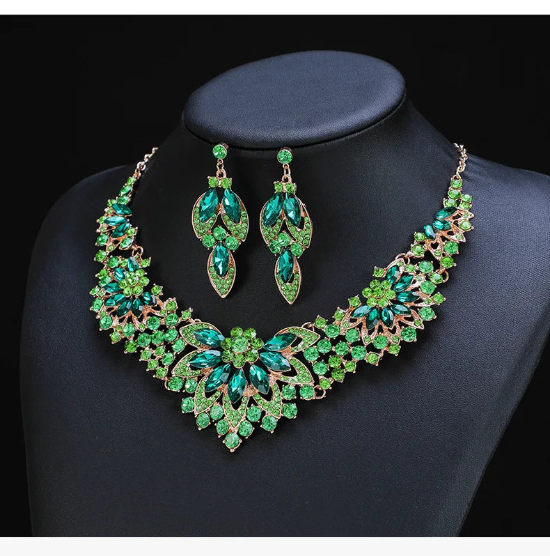 Retro Necklace Set 2-piece Set Leaves And Flowers Luxury Jewelry Wedding Accessories