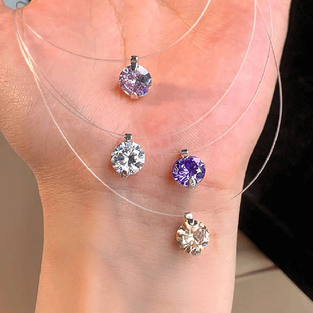 6.5/9mm Transparent Fishing Line Moissanite Necklace 925 Sterling Silver Choker Women Classic Engagement Wedding Diamond Jewelry