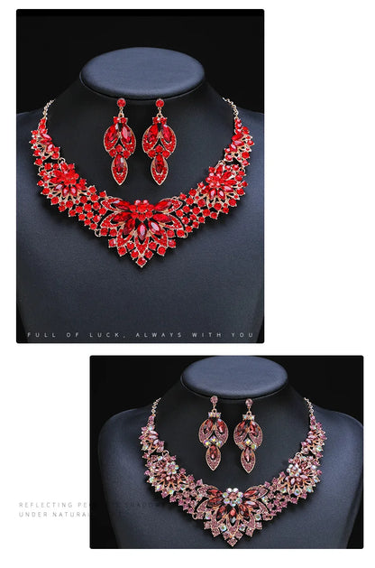 Retro Necklace Set 2-piece Set Leaves And Flowers Luxury Jewelry Wedding Accessories