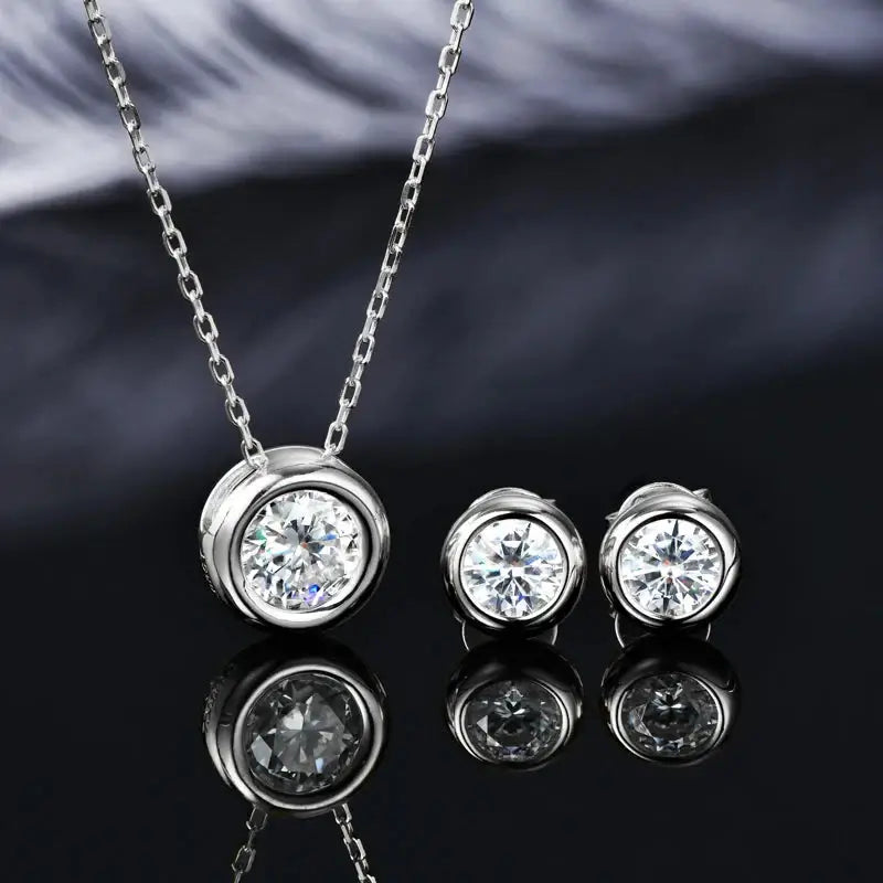 IOGOU Real 3ctw. D Color Moissanite Jewelry Set 925 Silver 18k Gold Plated Pendant Necklace Stud Earrings Set for Women Men Gift