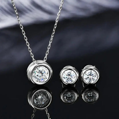IOGOU Real 3ctw. D Color Moissanite Jewelry Set 925 Silver 18k Gold Plated Pendant Necklace Stud Earrings Set for Women Men Gift