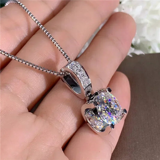 Ne'w Crystal Cubic Zirconia Engagement Necklace for Women High-quality Silver Color Accessories Luxury Female Jewelry Gifts