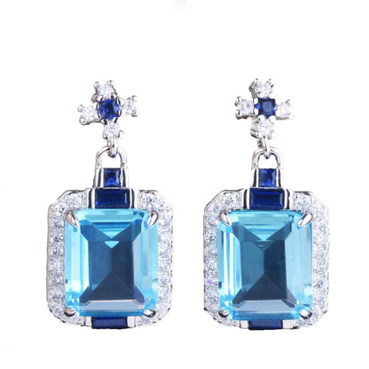Exquisite Simulation Aquamarine Two-Piece Rings Pendant Necklaces For Women Engagement Bridal Gift Jewelry Sets For Women