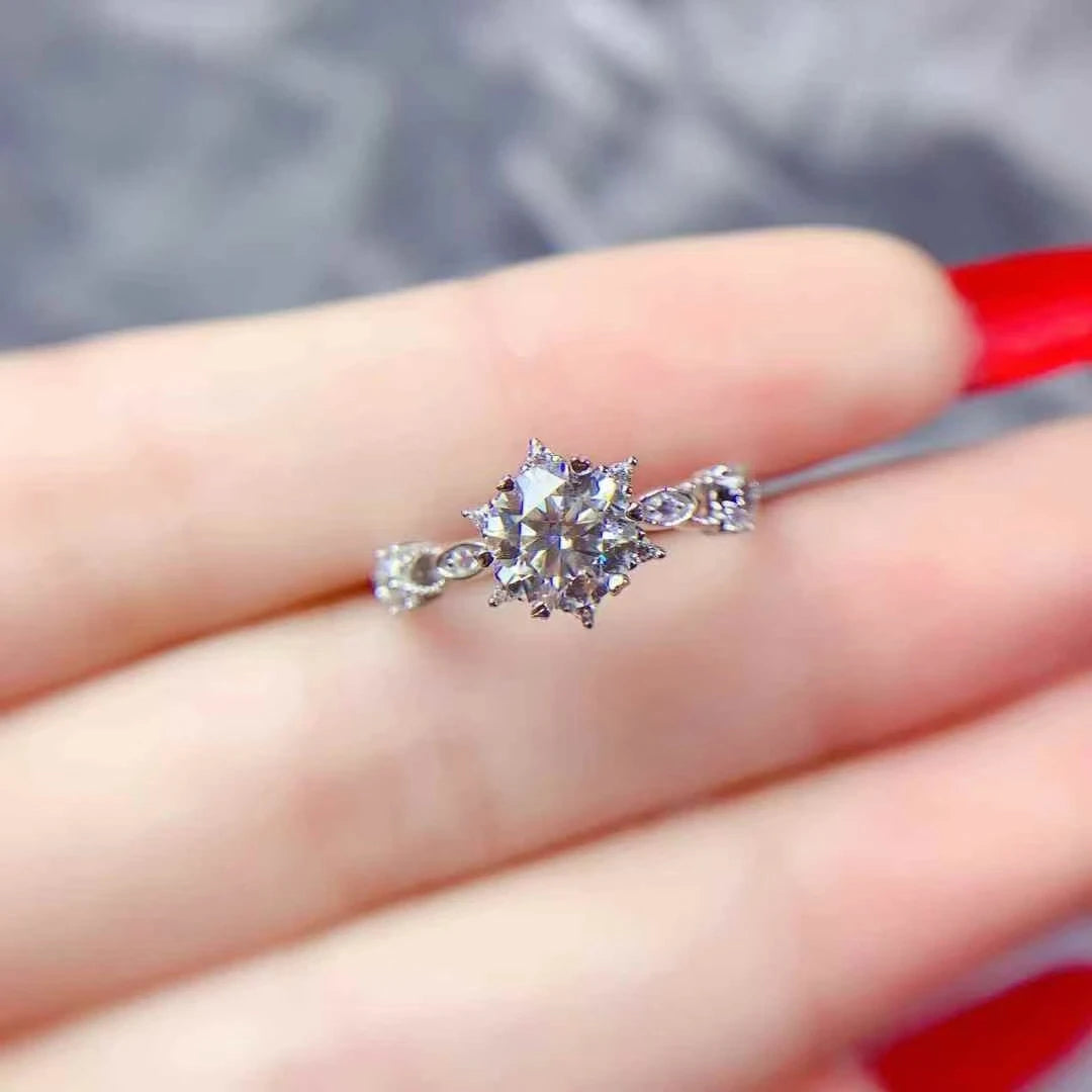 18K Gold Plated 925 Silver Moissanite Wedding Ring for Women 6.5mm 1ct D Color Moissanite Ring for Engagement