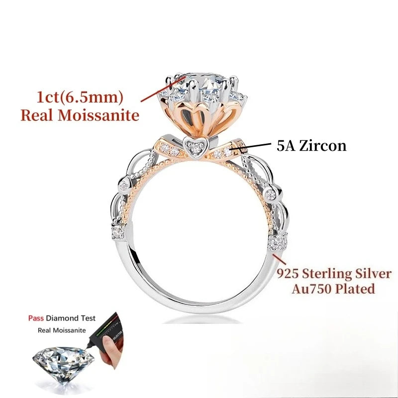 1ct Real Moissanite Ring For Women 925 Sterling Silver Flower Shape Wedding Lab Diamond Band Au750 Plated Fine Jewelry Certified