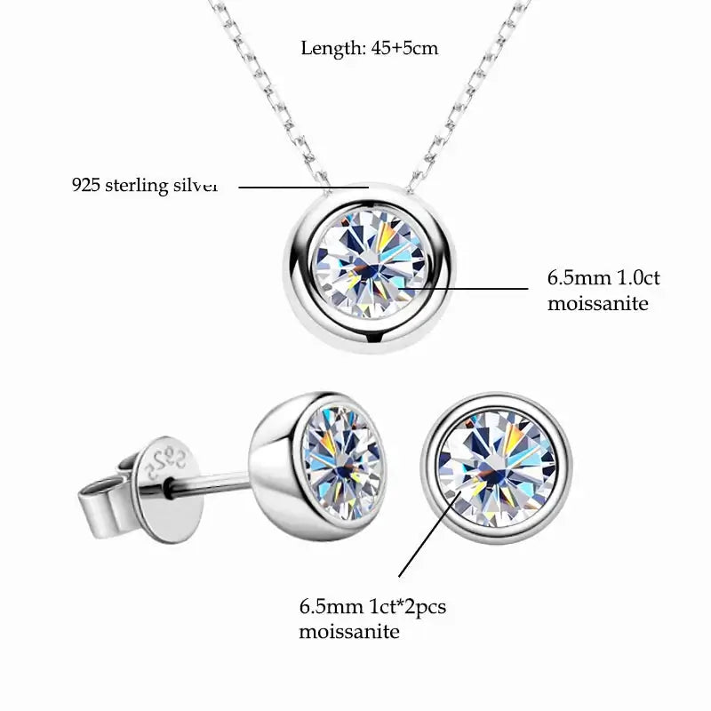 IOGOU Real 3ctw. D Color Moissanite Jewelry Set 925 Silver 18k Gold Plated Pendant Necklace Stud Earrings Set for Women Men Gift Pearl pulse Jewelry