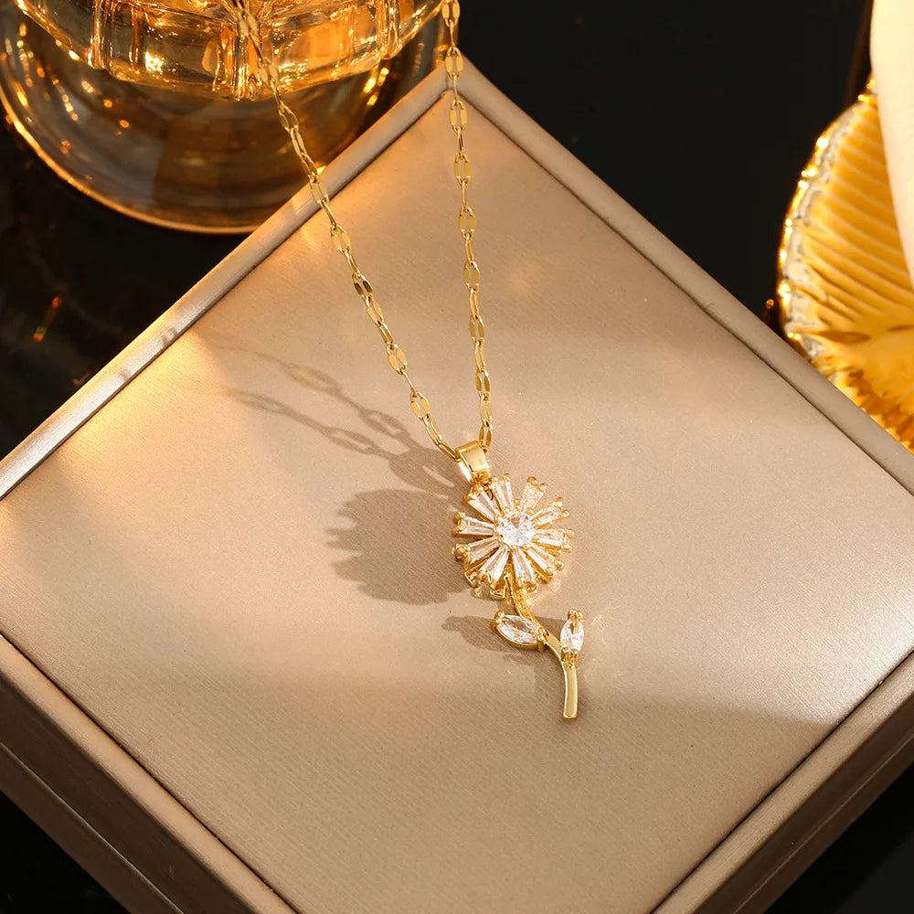 Elegant sunflower rotating necklace, engagement luxury jewelry gift exquisite starlight sparkling zircon necklace