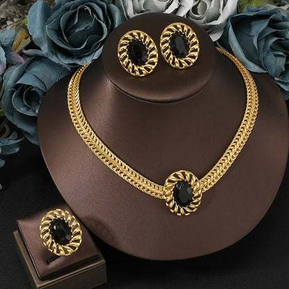 Elegant Princess Wedding Engagement Necklace Earrings ring Jewelry Sets Stainless Steel Pearl Thick Chain Necklace Gifts