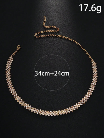 XSBODY Simple Fashion Shiny Wedding Bridal Water Drop Geometric Luxury Rhinestone Necklace for Women Banquet Party Temperament