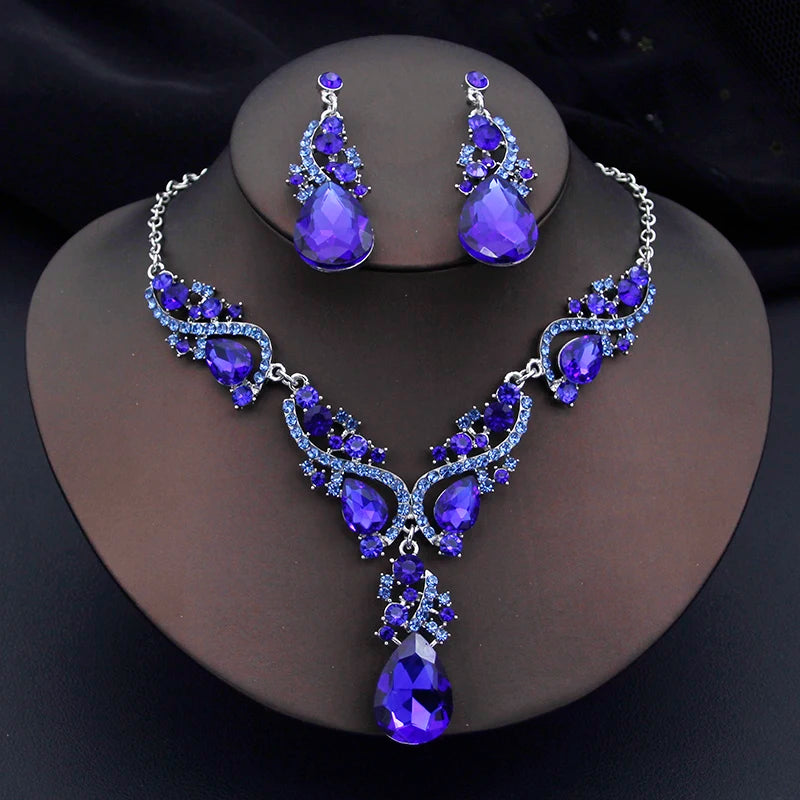 Elegant Fashion Necklace Sets for Women Party Birthday Green Choker Necklace Earrings Set Wedding Dress Bridal Jewelry Sets