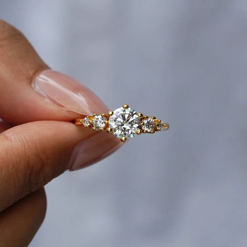 French light luxury 9999 24K real gold ring moissanite women's fashion versatile ring tail Accessories Wedding Jewelry