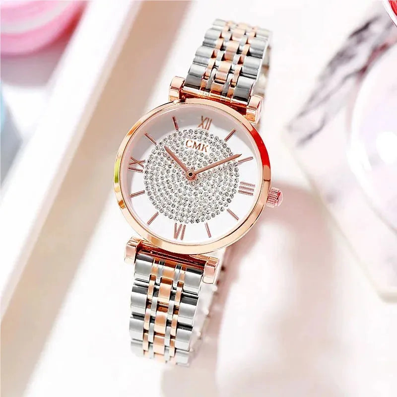 Luxury Crystal Women Bracelet Watches W440-Silver Rose