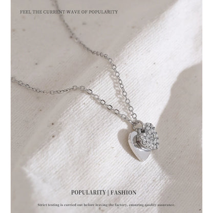 NiNice Necklaces for Women 316L Stainless Steel Original Double Layered Heart-Shaped Cubic Zirconia Pendant Romantic Engagement