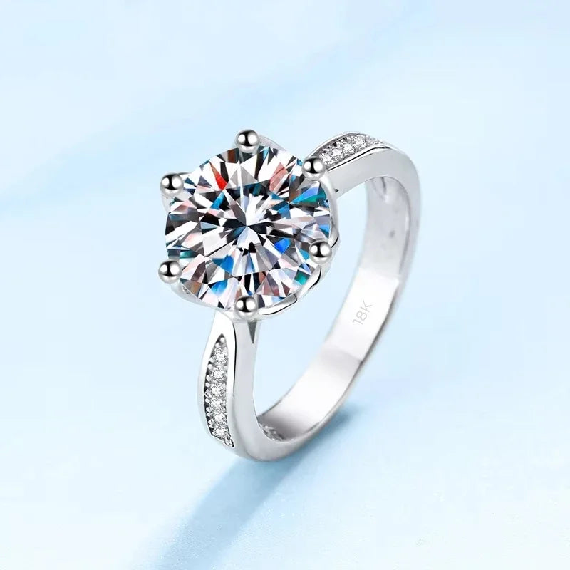 Jewelry 18K White Gold 3 Carat VVS D Color Moissanite Diamond Engagement Ring Women Wedding Anniversary Day Gift Rings For Her