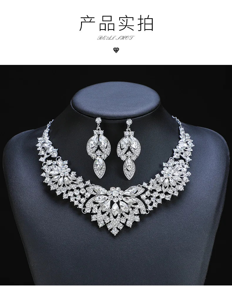 Retro Necklace Set 2-piece Set Leaves And Flowers Luxury Jewelry Wedding Accessories