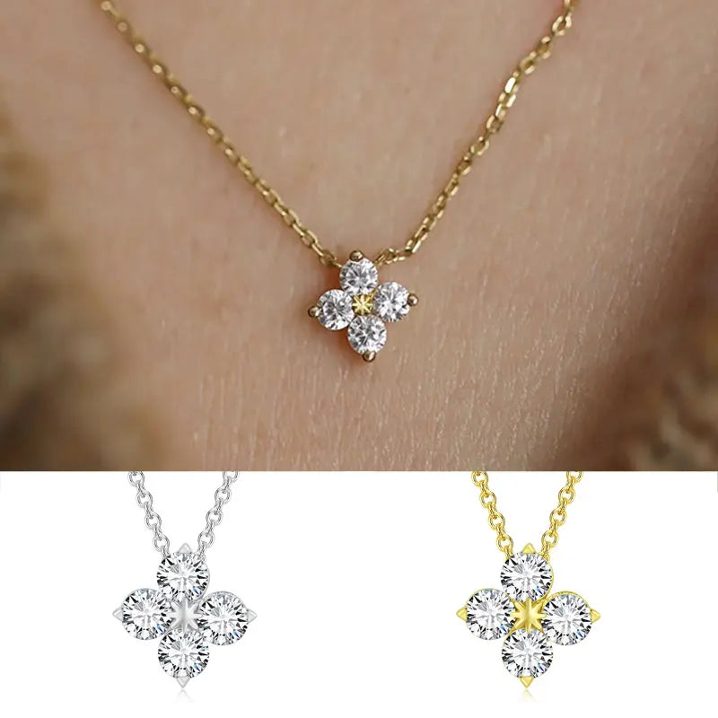 Flower Pendant Crystal Necklaces Women's Neck Chain Daily Engagement  Chokers Lucky Gift For Girls Christmas Japan Style Jewelry