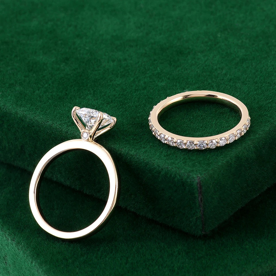 Provence 14K/18K yellow gold wedding ring set IGI certified 1.5CT oval lab diamond engagement rings stacking 3/4 eternity band