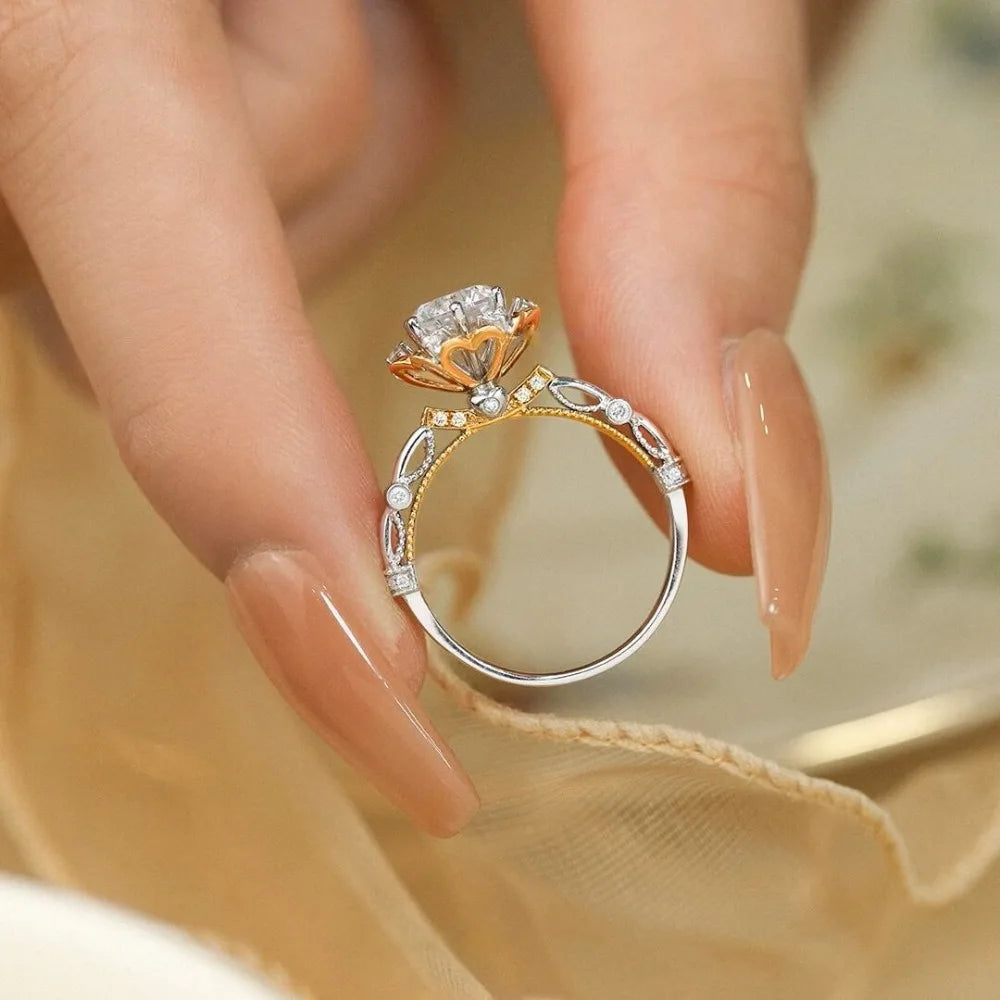 1ct Real Moissanite Ring For Women 925 Sterling Silver Flower Shape Wedding Lab Diamond Band Au750 Plated Fine Jewelry Certified