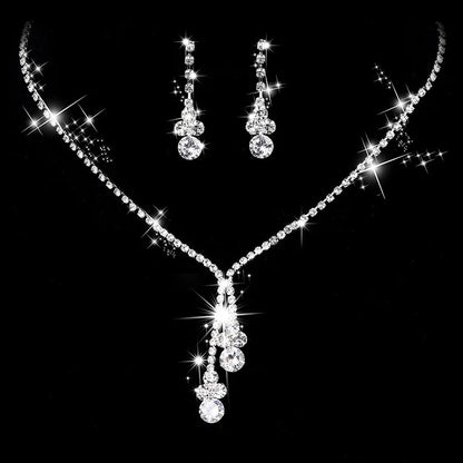 Classic Elegant Crystal Bridal Jewelry Set Shiny Rhinestone Fashion Wedding Dress Banquet Women's Necklace Earring Set