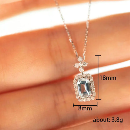 2025 New Square Light Blue Zircon Necklace Women's Engagement Wedding Accessories Brilliant Pendant  Fashion Jewelry