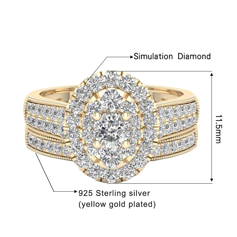 2PCS Diamond Couple Rings Set Woman Wedding Engagement Sterling Silver Ring Shining Luxury 5A Zircon 14k Gold Classic Jewelry