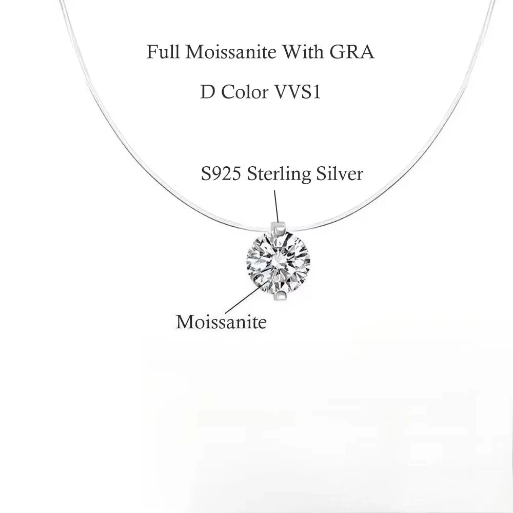 6.5/9mm Transparent Fishing Line Moissanite Necklace 925 Sterling Silver Choker Women Classic Engagement Wedding Diamond Jewelry