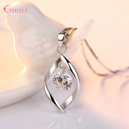 Simple 925 Sterling Silver Rotate White Cubic Zircon Crystal Pendant Necklaces For Women Anniversary Party Fashion Jewelry Gifts