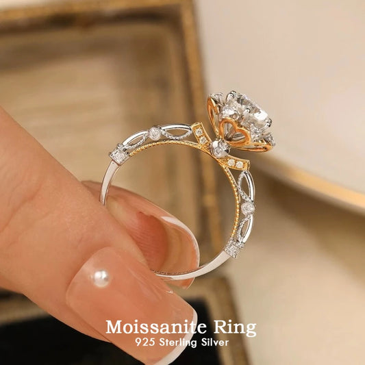 1ct Real Moissanite Ring For Women 925 Sterling Silver Flower Shape Wedding Lab Diamond Band Au750 Plated Fine Jewelry Certified