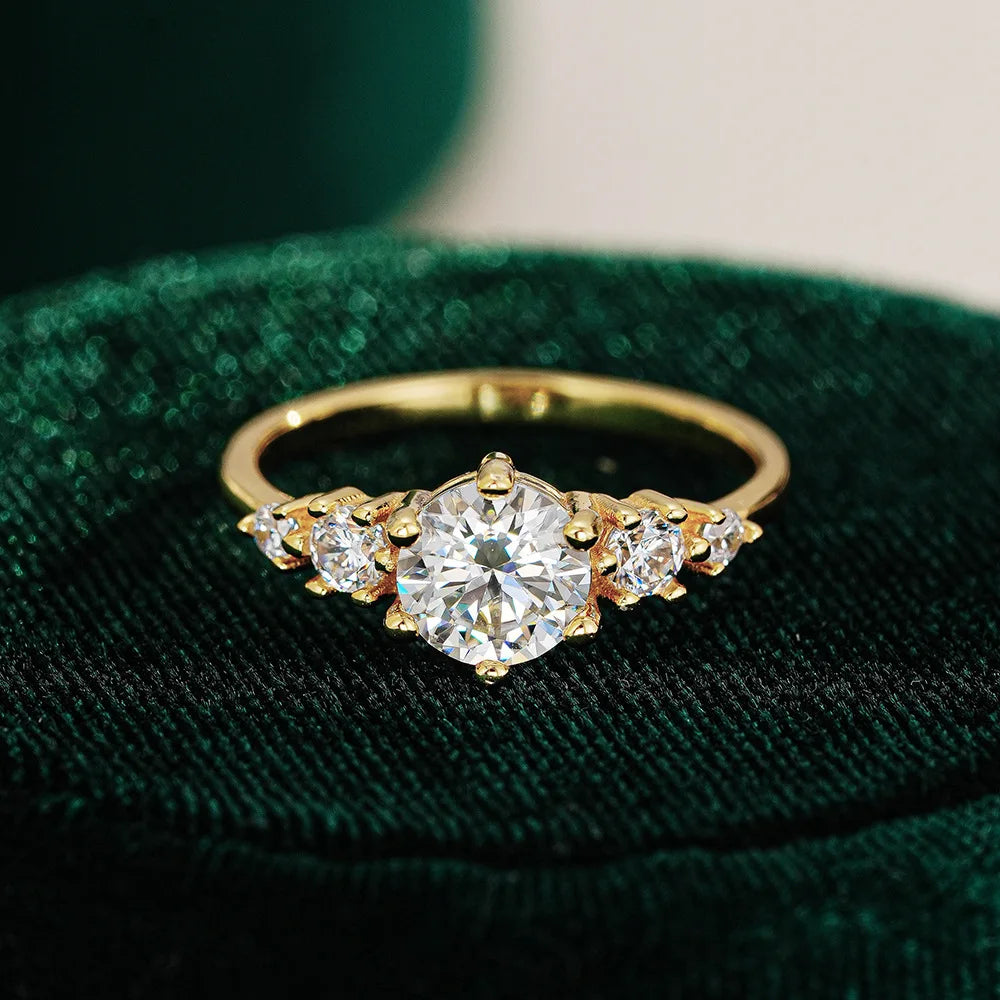 French light luxury 9999 24K real gold ring moissanite women's fashion versatile ring tail Accessories Wedding Jewelry