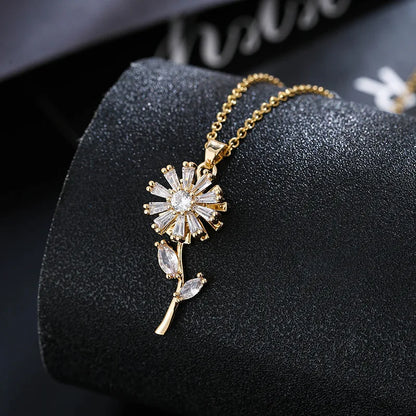 Elegant sunflower rotating necklace, engagement luxury jewelry gift exquisite starlight sparkling zircon necklace