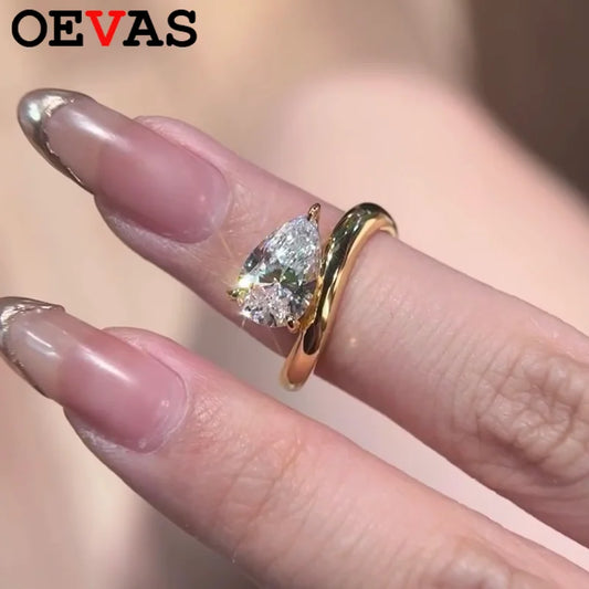 OEVAS 7*11MM 3Carat D Color Water Drop Moissanite Rings 18K Gold 100% 925 Sterling Silver Top Quality For Women Wedding Gifts
