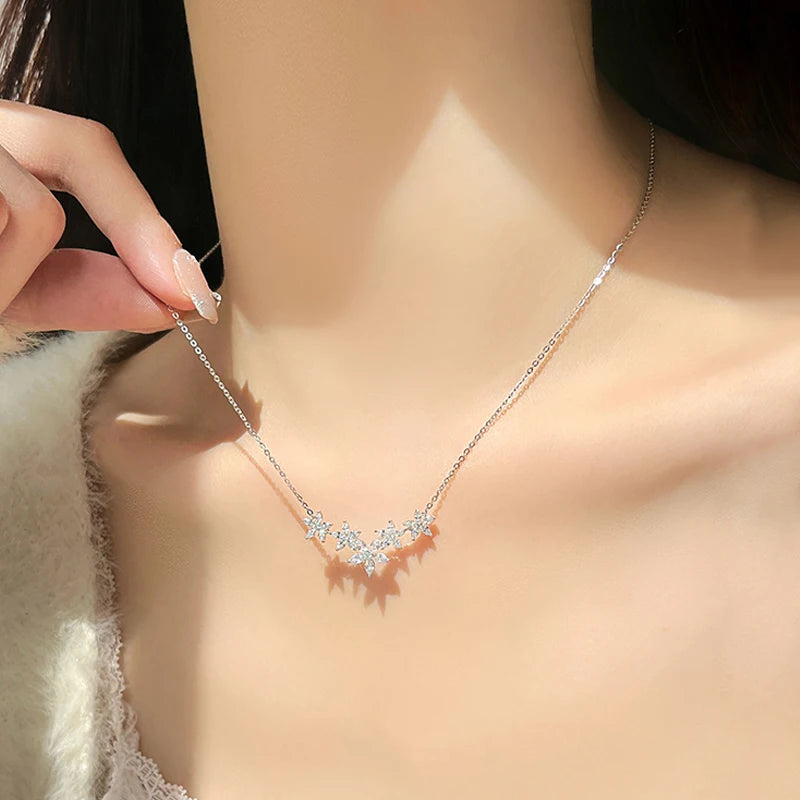Lnngy Exquisite Moissanite Diamond Necklace for Women Pure 925 Sterling Silver Flower Pendant Necklaces 2025 Trend Jewelry