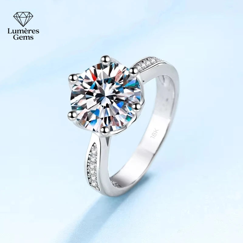 Jewelry 18K White Gold 3 Carat VVS D Color Moissanite Diamond Engagement Ring Women Wedding Anniversary Day Gift Rings For Her