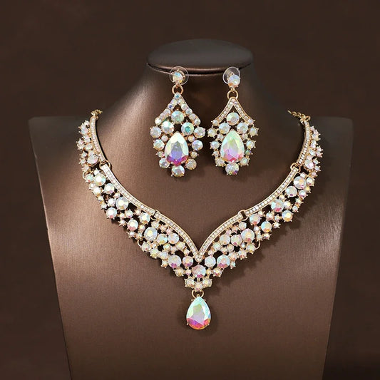 Bride Wedding Luxury Necklace Earring Set Exquisite and Elegant for Ladies Suitable for Party Festivals