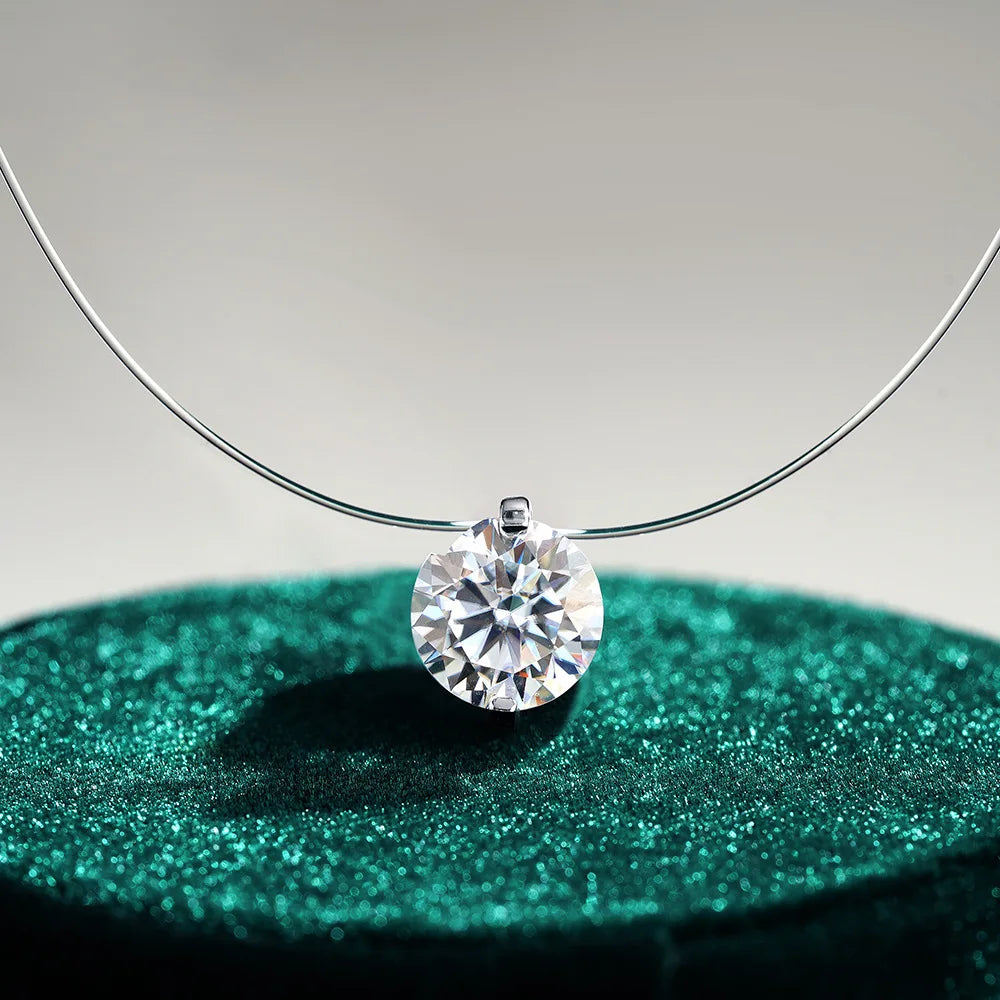 6.5/9mm Transparent Fishing Line Moissanite Necklace 925 Sterling Silver Choker Women Classic Engagement Wedding Diamond Jewelry