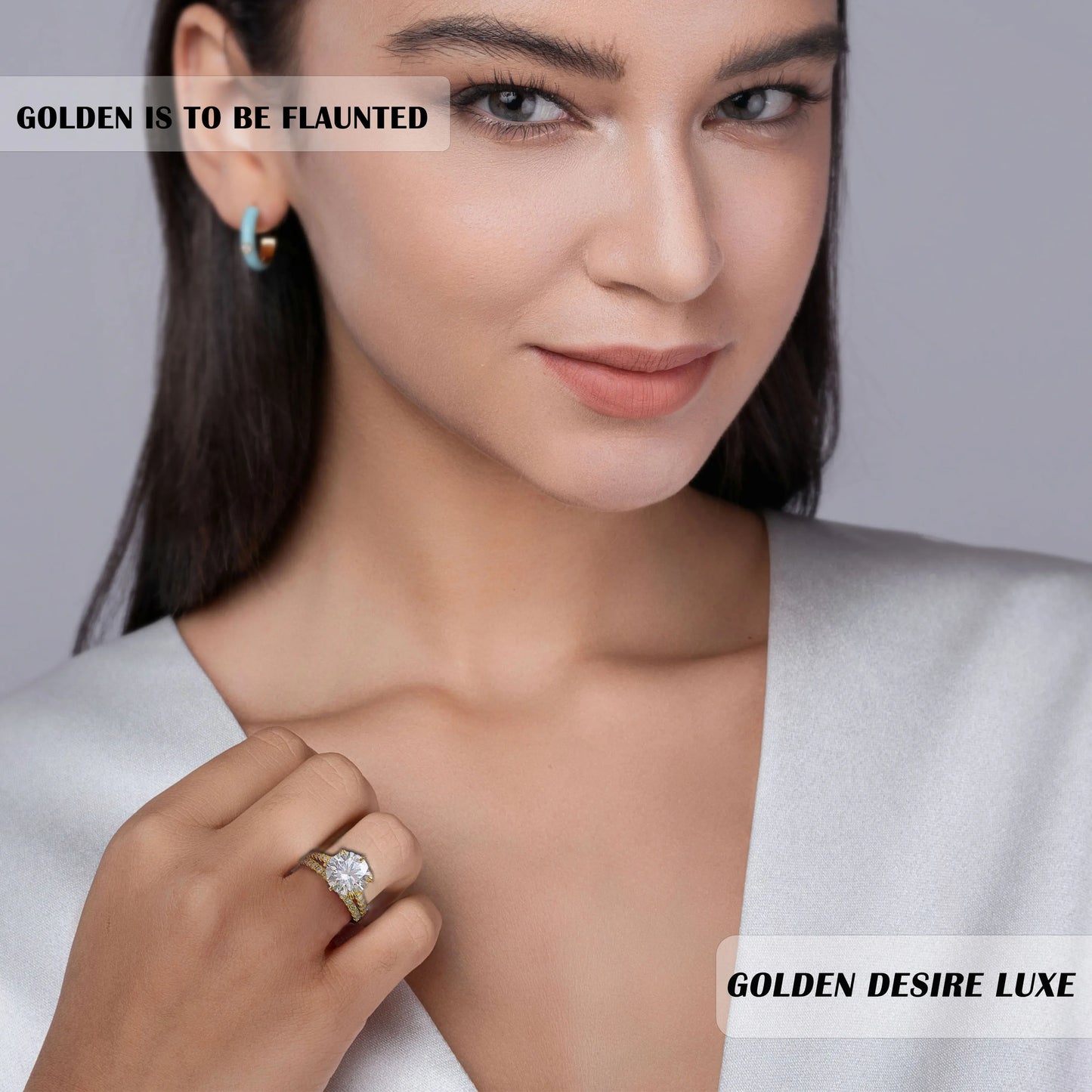 5.75CTW Moissanite Engagement Ring Set 2pcs, Round Cut, 925 Sterling Silver 18K Gold Plated, Classic Wedding Bridal Jewelry Gift