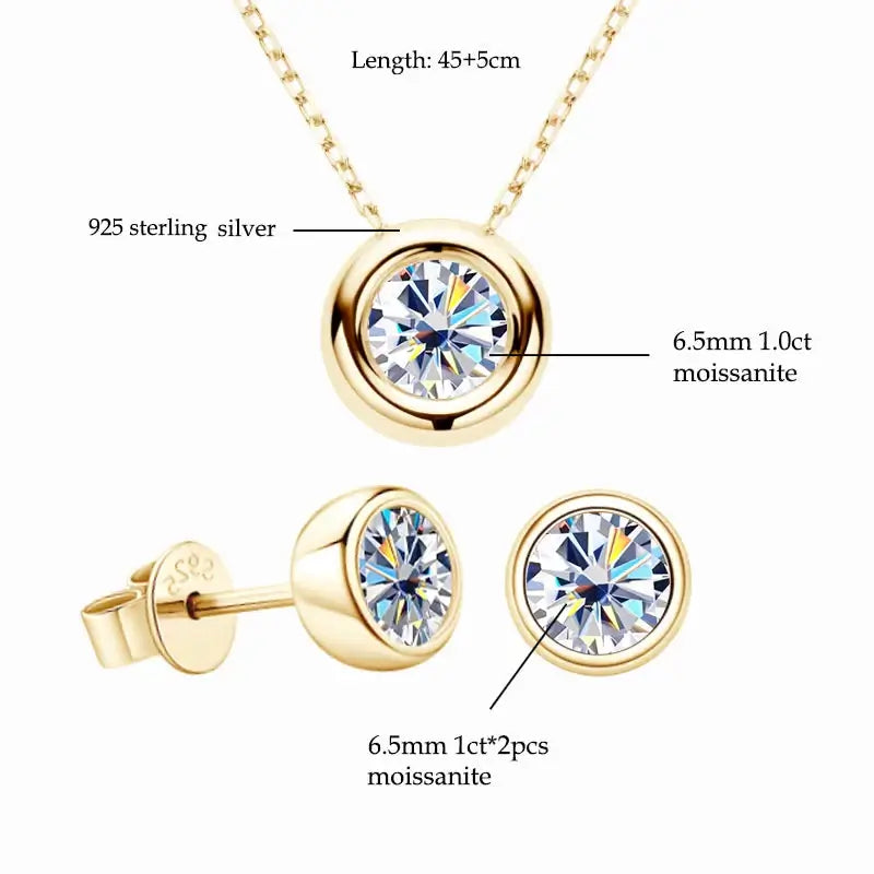 IOGOU Real 3ctw. D Color Moissanite Jewelry Set 925 Silver 18k Gold Plated Pendant Necklace Stud Earrings Set for Women Men Gift