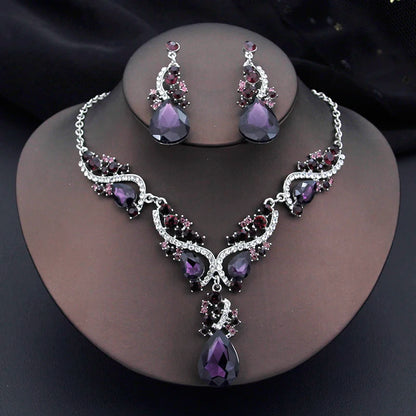 Elegant Fashion Necklace Sets for Women Party Birthday Green Choker Necklace Earrings Set Wedding Dress Bridal Jewelry Sets