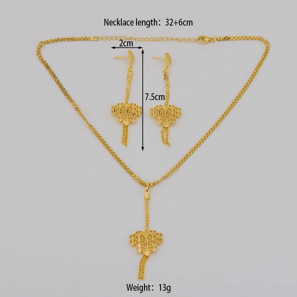 Gold-Plated Necklace Earrings Jewelry Set For Woman Fashion Charms Party Bridal Weddings Engagement Jewellery Gift
